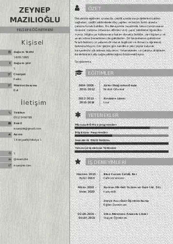 Felsefe Öğretmeni CV Örnekleri cv indir